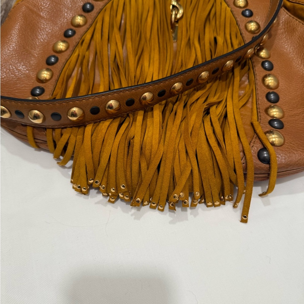 Gucci babouska studded Leather Fringe hobo 2 way bag guccisima vintage Y2K - Picture 2 of 15